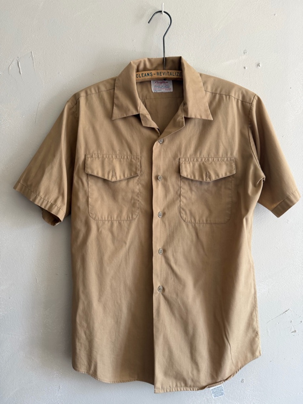 Vintage 70s Creighton Military Army Button Shirt Large Made in USA